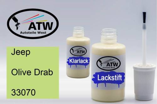 Jeep, Olive Drab, 33070: 20ml Lackstift + 20ml Klarlack - Set, von ATW Autoteile West.